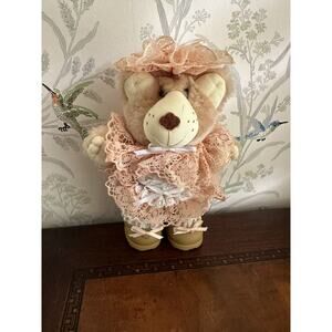 Vintage Farrell Furskins Bears 7” My Teddy Bear w Victorian Hat Lace Dress Boots